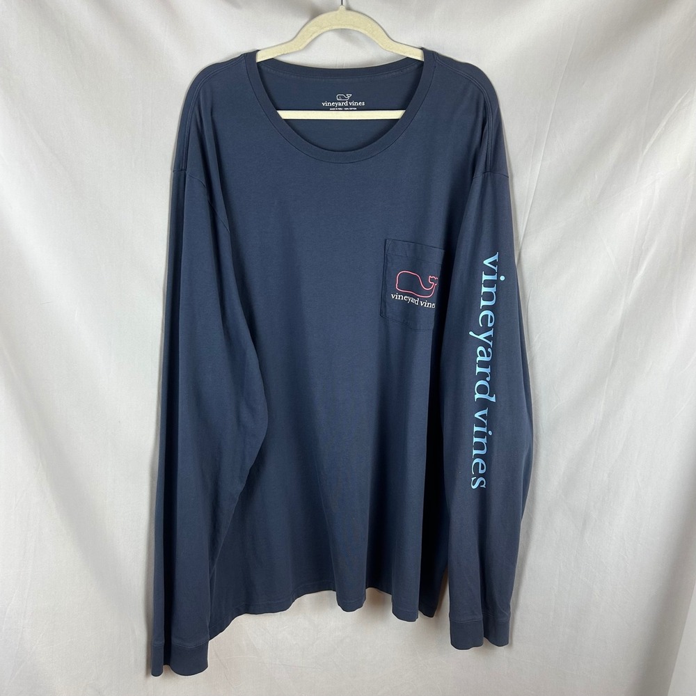 Vineyard Vine Mens 3XB Navy Blue Long Sleeve Whale Graphic Pocket T-Shirt Cotton - Picture 2 of 10